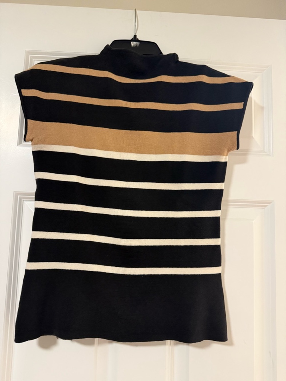 INC International Concepts Black, Tan & White Striped Knit Tee
